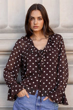 Load image into Gallery viewer, AMONG THE BRAVE BOHEMIAN CHOCOLATE POLKA DOT SHEER FRILL BLOUSE