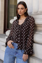 Load image into Gallery viewer, AMONG THE BRAVE BOHEMIAN CHOCOLATE POLKA DOT SHEER FRILL BLOUSE