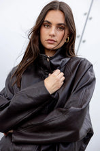 Load image into Gallery viewer, STORIES BE TOLD ENSEMBLE FUNNEL NECK ZIP THROUGH JACKET CHOCOLATE