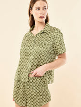 Load image into Gallery viewer, KAREN WALKER X PAPINELLE MONOGRAM TILES SILK BOXER PJS OLIVE
