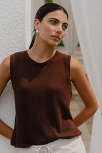 Load image into Gallery viewer, COMING SOON | AMONG THE BRAVE SALUTE CHOCOLATE RELAXED SLEEVELESS KNIT TANK TOP