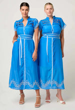 Load image into Gallery viewer, ONCE WAS XANTHIA DIAMOND SMOCK DRESS BLUE TOPAZ
