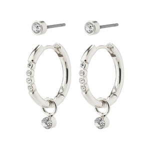 PILGRIM ELNA RECYCLED CRYSTAL EARRING 2-IN-1 SILVER