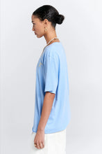 Load image into Gallery viewer, KAREN WALKER EMBROIDERED RUNAWAY GIRL CLASSIC ORGANIC COTTON T SHIRT BLUE