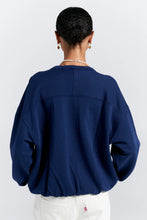 Load image into Gallery viewer, KAREN WALKER RUNAWAY COLLAGE ORGANIC COTTON CREWNECK SWEATSHIRT NAVY