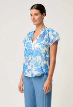 Load image into Gallery viewer, ONCE WAS CALANDRA SILK COTTON FLUTTER SLEEVE TOP AZURE MOSAIC
