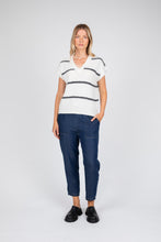 Load image into Gallery viewer, MARLOW MIST V-NECK KNIT IVORY STRIPE
