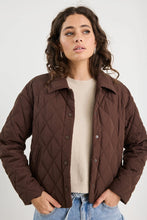 Load image into Gallery viewer, AMONG THE BRAVE CHOCOLATE COLLARED QUILTED JACKET