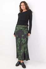 Load image into Gallery viewer, STORIES BE TOLD PRODIGY GREEN SHADOW GARDENSATIN BIAS CUT MAXI SKIRT