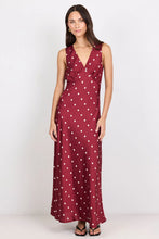 Load image into Gallery viewer, STORIES BE TOLD ASTON WINE CREAM POLKA DOT SATIN BIAS FLARED MAXI DRESS