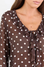 Load image into Gallery viewer, AMONG THE BRAVE BOHEMIAN CHOCOLATE POLKA DOT SHEER FRILL BLOUSE