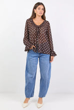 Load image into Gallery viewer, AMONG THE BRAVE BOHEMIAN CHOCOLATE POLKA DOT SHEER FRILL BLOUSE
