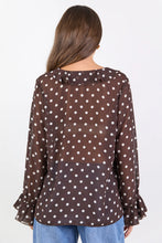 Load image into Gallery viewer, AMONG THE BRAVE BOHEMIAN CHOCOLATE POLKA DOT SHEER FRILL BLOUSE