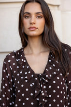 Load image into Gallery viewer, AMONG THE BRAVE BOHEMIAN CHOCOLATE POLKA DOT SHEER FRILL BLOUSE