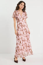 Load image into Gallery viewer, AMONG THE BRAVE CHARIOT BLUSH CHOCOLATE FLORAL BIAS FLARED MAXI DRESS