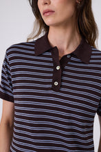 Load image into Gallery viewer, MARLOW CHIME KNIT POLO CAROB STRIPE