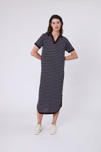 Load image into Gallery viewer, MARLOW CHIME KNIT POLO DRESS CAROB STRIPE