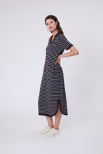 Load image into Gallery viewer, MARLOW CHIME KNIT POLO DRESS CAROB STRIPE