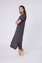 Load image into Gallery viewer, MARLOW CHIME KNIT POLO DRESS CAROB STRIPE