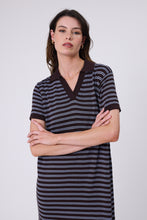 Load image into Gallery viewer, MARLOW CHIME KNIT POLO DRESS CAROB STRIPE