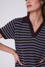 Load image into Gallery viewer, MARLOW CHIME KNIT POLO DRESS CAROB STRIPE