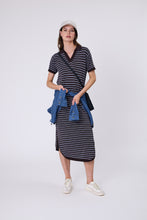 Load image into Gallery viewer, MARLOW CHIME KNIT POLO DRESS CAROB STRIPE