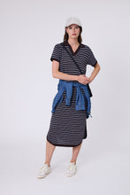 Load image into Gallery viewer, MARLOW CHIME KNIT POLO DRESS CAROB STRIPE