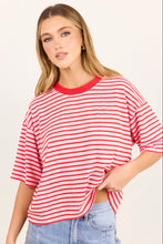 Load image into Gallery viewer, STORIES BE TOLD COHESION PINK RED STRIPE OVERSIZED CONTRAST BINDING BOXY SS TEE