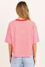 Load image into Gallery viewer, STORIES BE TOLD COHESION PINK RED STRIPE OVERSIZED CONTRAST BINDING BOXY SS TEE
