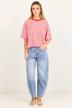 Load image into Gallery viewer, STORIES BE TOLD COHESION PINK RED STRIPE OVERSIZED CONTRAST BINDING BOXY SS TEE
