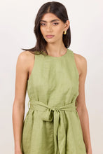 Load image into Gallery viewer, IVY + JACK COMPOSED MOSS PANNELED LINEN TIE SLEEVELESS MINI DRESS