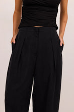 Load image into Gallery viewer, STORIES BE TOLD MANIFESTO BLACK FRONT PLEAT BARREL LEG PANTS