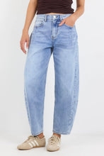 Load image into Gallery viewer, AMONG THE BRAVE GRADUATE LIGHT BLUE STRETCH BARREL JEANS
