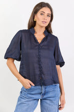 Load image into Gallery viewer, IVY + JACK CONTINUANCE NAVY RAMIE HIGH NECK BUTTONED SS TOP
