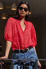 Load image into Gallery viewer, IVY + JACK CONTINUANCE RED RAMIE HIGH NECK BUTTONED SS TOP