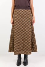 Load image into Gallery viewer, STORIES BE TOLD COMPANION CHOCOLATE CARAMEL CHECK COTTON BLEND BIAS MAXI SKIRT