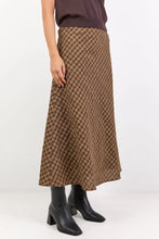 Load image into Gallery viewer, STORIES BE TOLD COMPANION CHOCOLATE CARAMEL CHECK COTTON BLEND BIAS MAXI SKIRT
