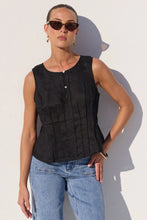 Load image into Gallery viewer, STORIES BE TOLD ENCOURAGE BLACK LINEN PINTUCK FRONT BOAT NECK TOP