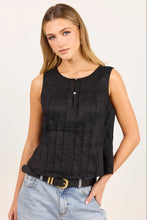Load image into Gallery viewer, STORIES BE TOLD ENCOURAGE BLACK LINEN PINTUCK FRONT BOAT NECK TOP