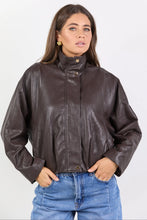 Load image into Gallery viewer, STORIES BE TOLD ENSEMBLE FUNNEL NECK ZIP THROUGH JACKET CHOCOLATE