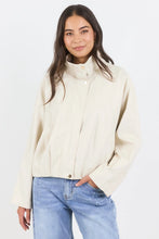 Load image into Gallery viewer, STORIES BE TOLD ENSEMBLE PUTTY FAUX LEATHER FUNNEL NECK ZIP THROUGH BOMBER JACKET