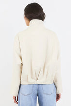 Load image into Gallery viewer, STORIES BE TOLD ENSEMBLE PUTTY FAUX LEATHER FUNNEL NECK ZIP THROUGH BOMBER JACKET