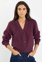 Load image into Gallery viewer, STORIES BE TOLD ESSENCE PLUM V NECK RIB KNIT CARDIGAN