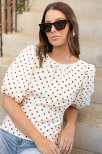 Load image into Gallery viewer, STORIES BE TOLD EVENTUAL IVORY CHOCOLATE POLKA DOT MID SLEEVE FIT AND FLARE TOP
