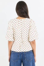 Load image into Gallery viewer, STORIES BE TOLD EVENTUAL IVORY CHOCOLATE POLKA DOT MID SLEEVE FIT AND FLARE TOP