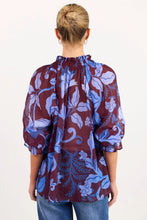 Load image into Gallery viewer, COMING SOON | AMONG THE BRAVE EXPEDITION BURGUNDY BLUE FLORAL SHIRRED NECK SHORT SLEEVE TOP