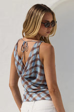 Load image into Gallery viewer, GEORGIA ZOE FRUITFUL CHOCOLATE ICE BLUE CHECK GEORGETTE TOE BACK BIAS TOP