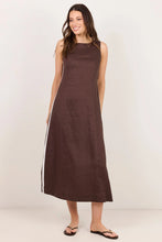 Load image into Gallery viewer, STOREIS BE TOLD FUTURE DARK CHOCOLATE LINEN SLEEVELESS MIDI DRESS