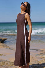 Load image into Gallery viewer, STOREIS BE TOLD FUTURE DARK CHOCOLATE LINEN SLEEVELESS MIDI DRESS