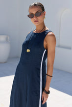 Load image into Gallery viewer, STORIES BE TOLD FUTURE INK LINEN SLEEVELESS MIDI DRESS